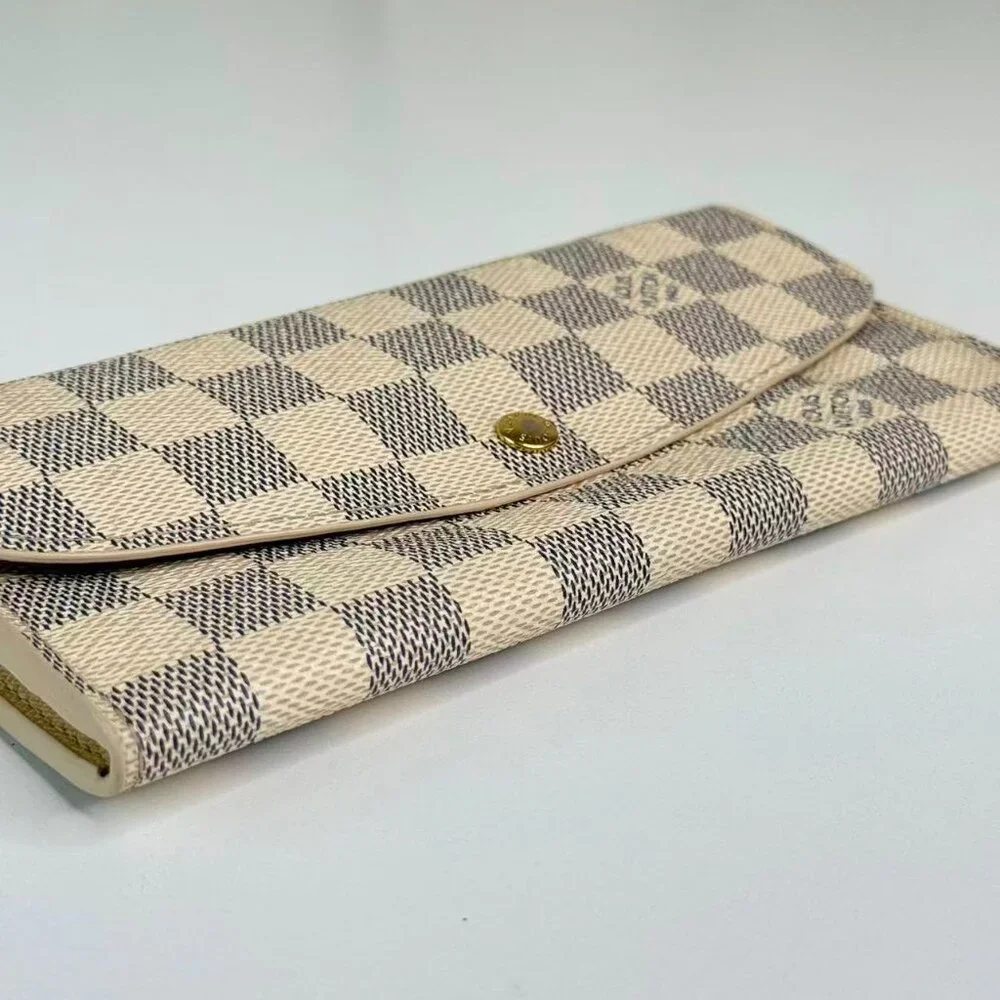 Louis Vuitton Damier Azur Wallet Classic Checkered Design with Gold Tone Clasp